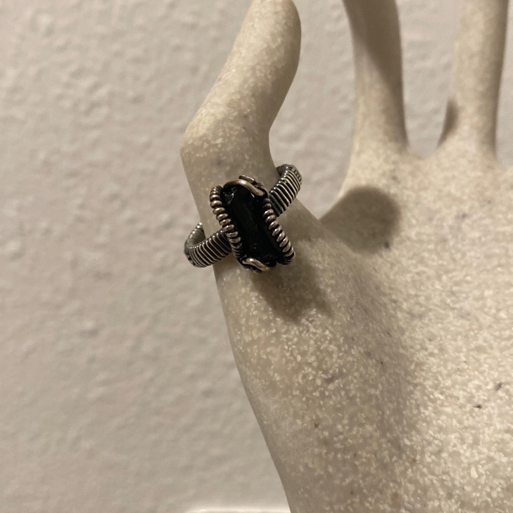 Raw black tourmaline wire wrapped ring